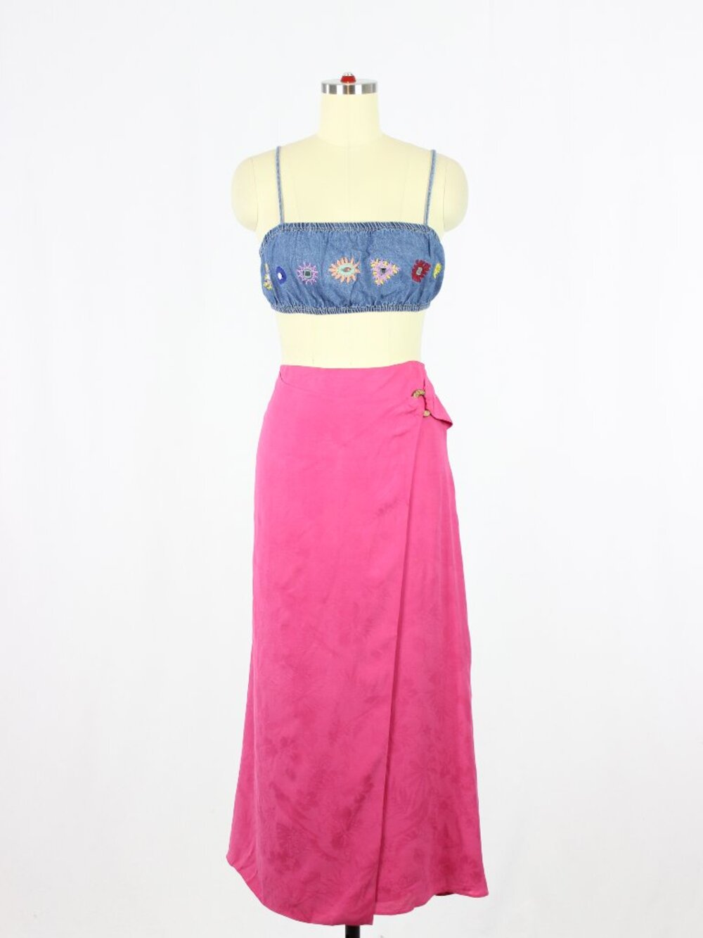 Vintage 00's TOMMY BAHAMA Fuchsia Pink 100% Silk Midi Wrap Skirt, Size 10